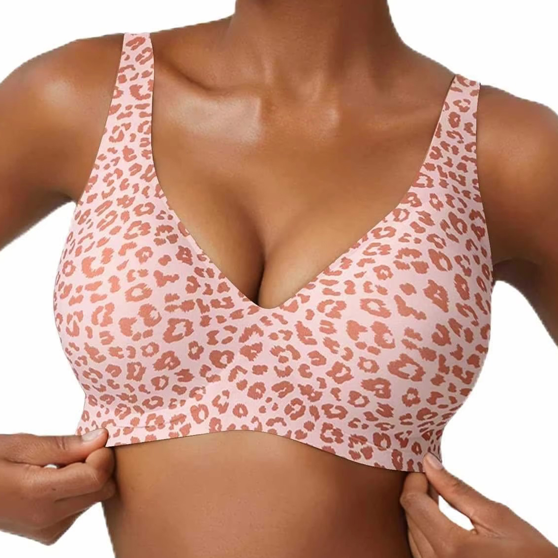 Plunge Bra Push Up - Women's Seamless Pink Leopard Print Bra