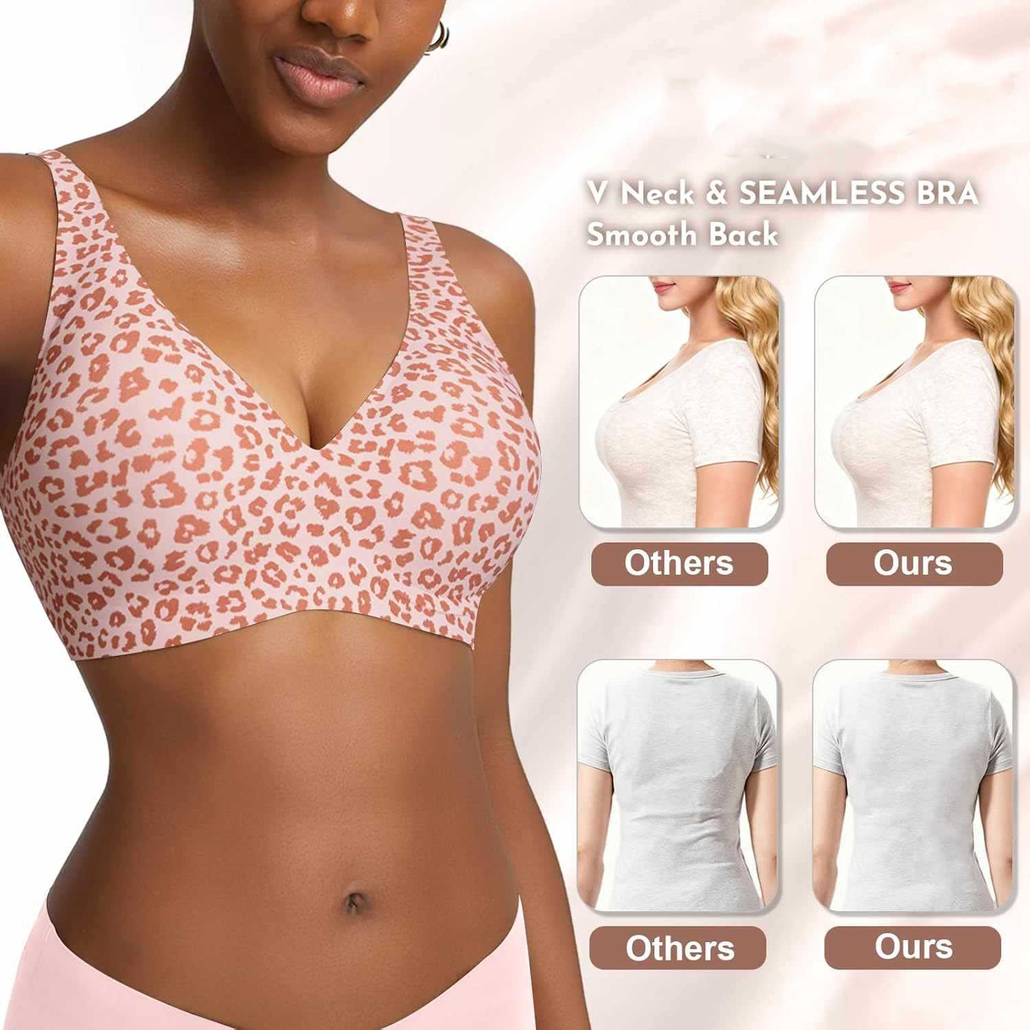 Women's Seamless Pink Leopard  - Plunge Bra Push Up 리뷰 및 가격