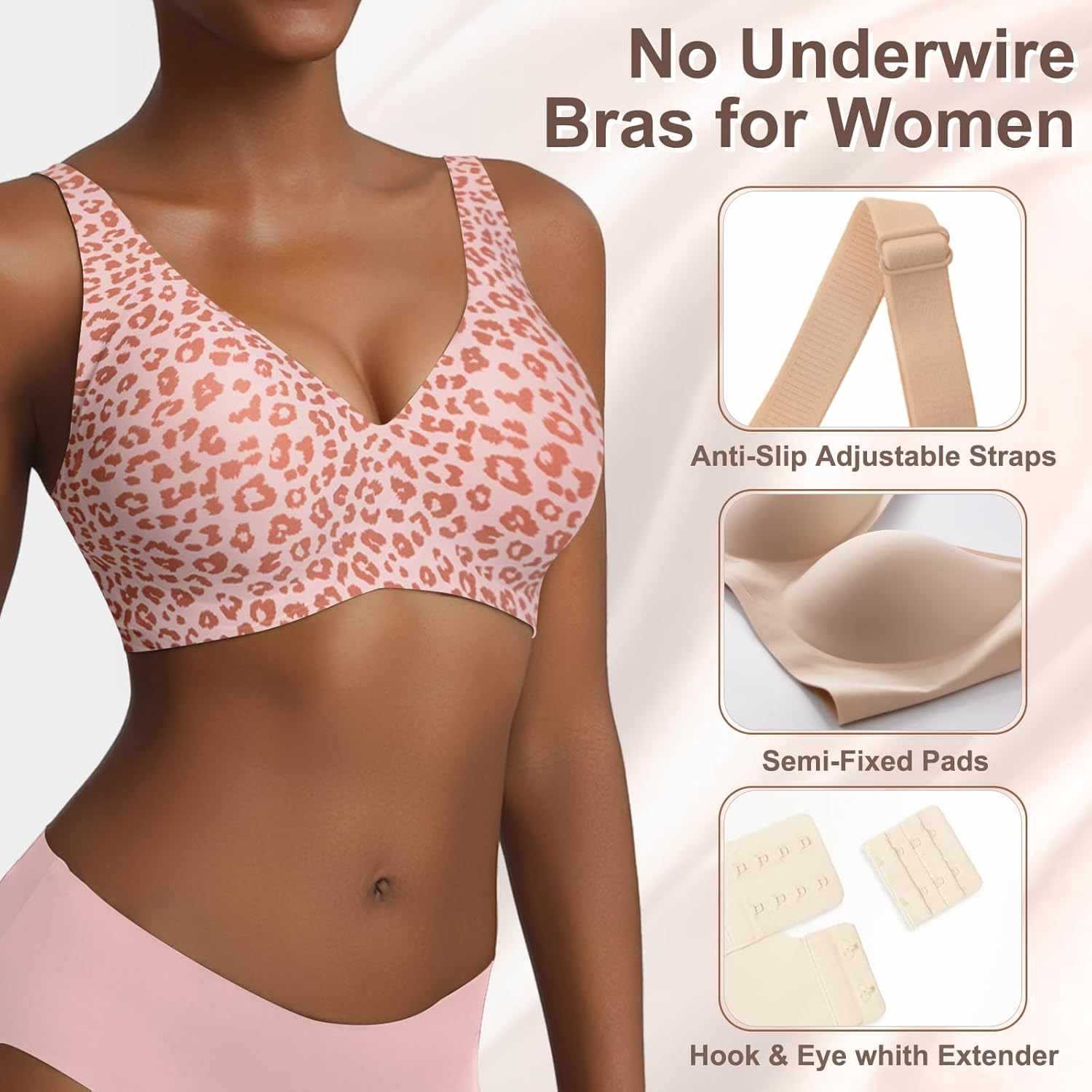 Women's Seamless Pink Leopard  - Plunge Bra Push Up 리뷰 및 가격