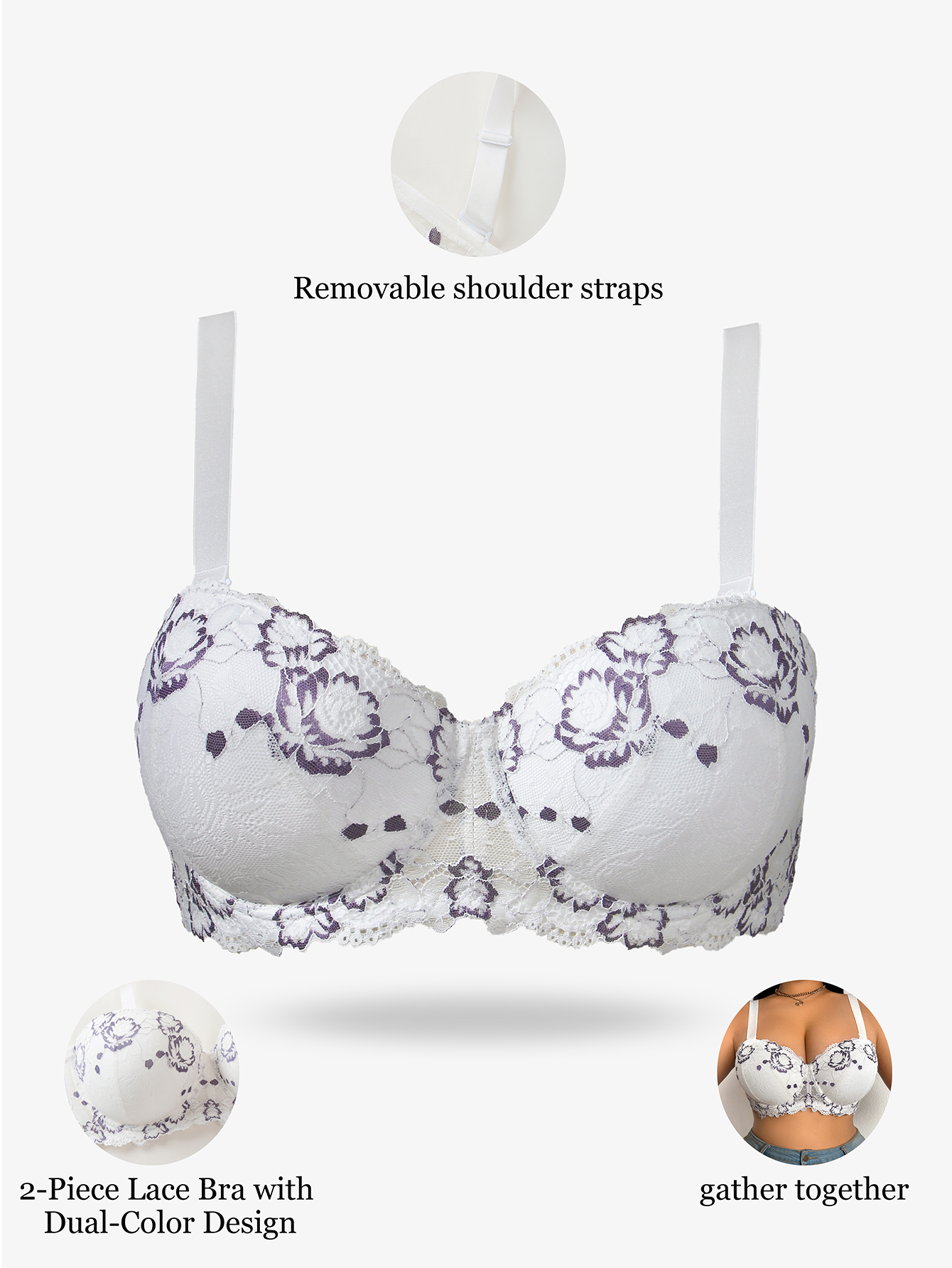 Plus Size Lace & Embroidery Wo - Plunge Bra Push Up 리뷰 및 가격