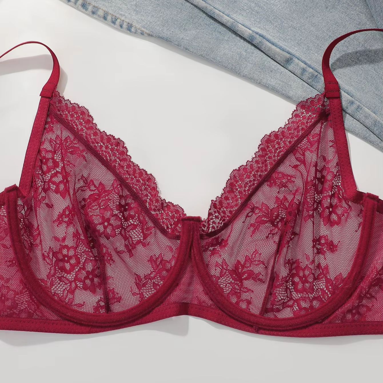 Women Plus Size Red Lace Sheer - Sheer Mesh Bra 리뷰 및 가격