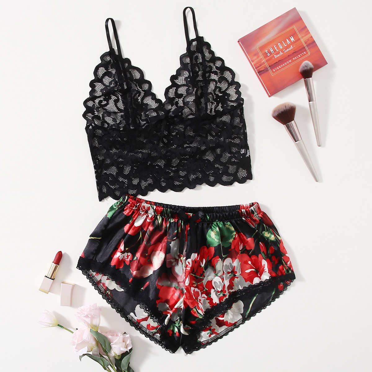 Floral Lace Pajama Set for Wom - Lace Bralette Set 리뷰 및 가격