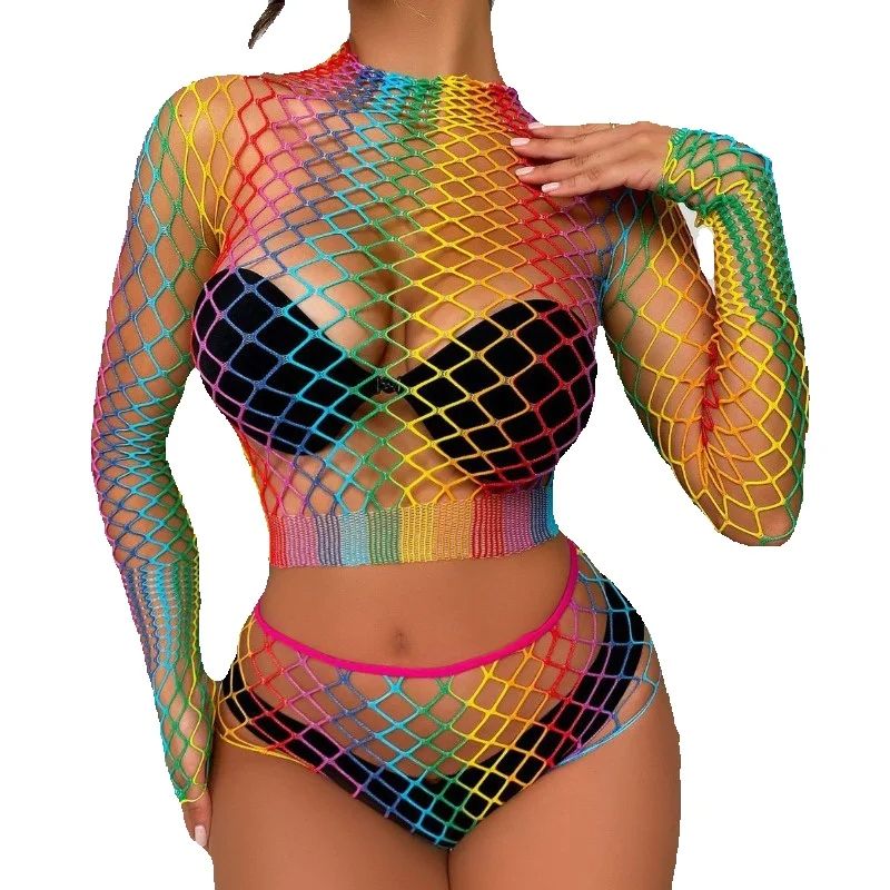 Sexy Rainbow Mesh Lingerie Set - Sheer Mesh Bra 리뷰 및 가격