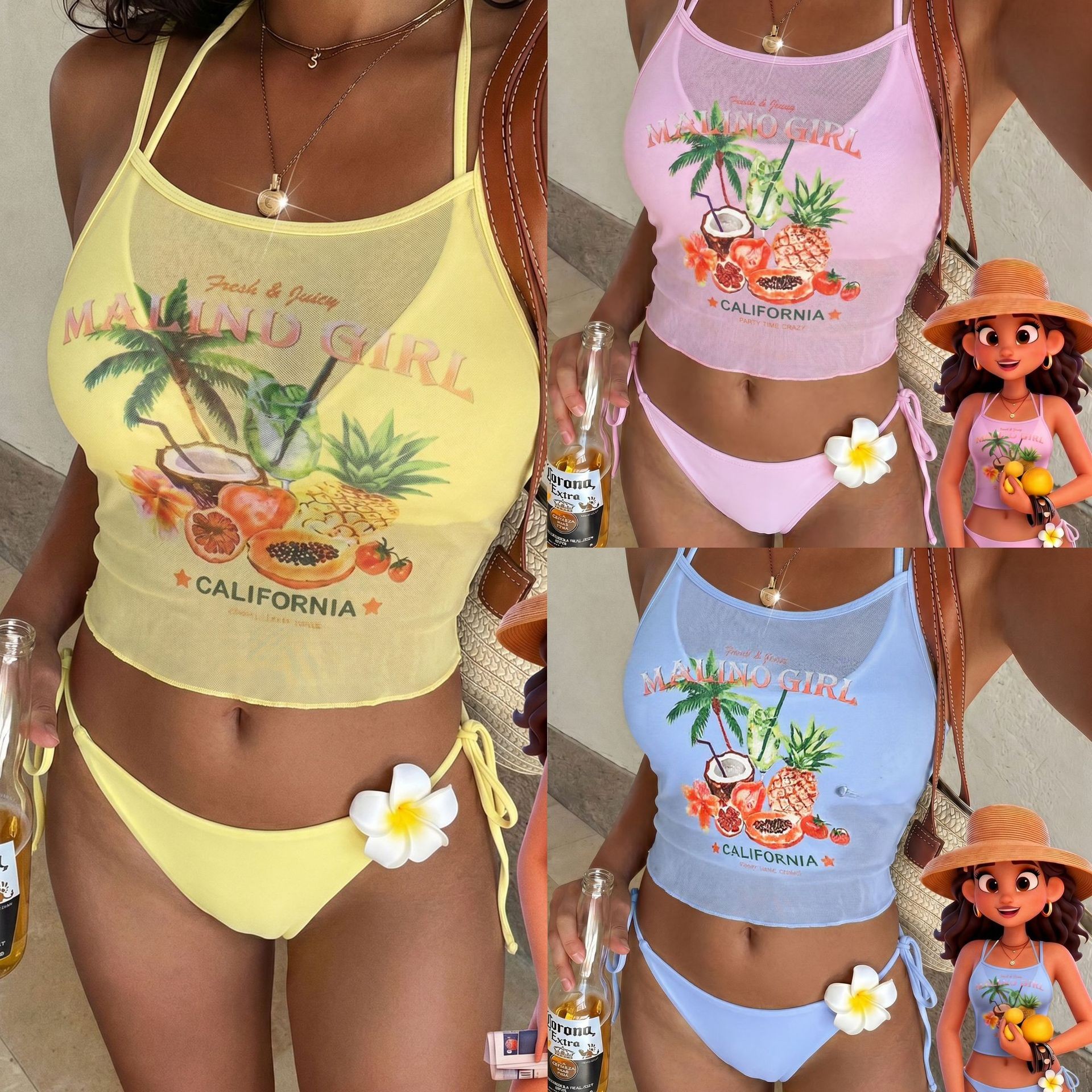 Fruit Print Bikini Bra Top Pas - Sheer Mesh Bra 리뷰 및 가격