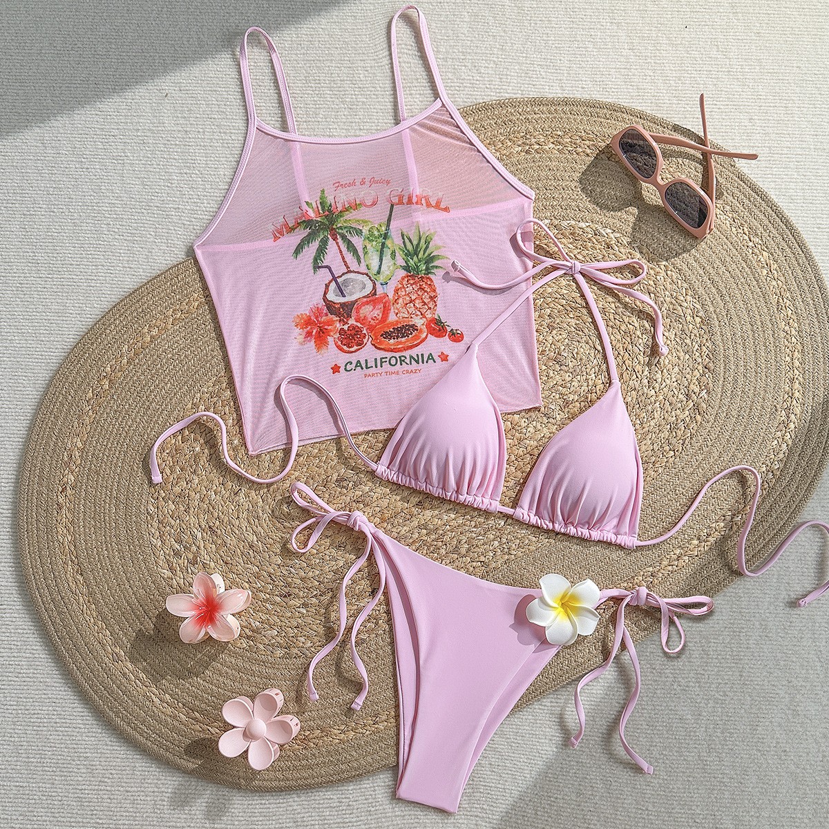 Fruit Print Bikini Bra Top Pas - Sheer Mesh Bra 리뷰 및 가격