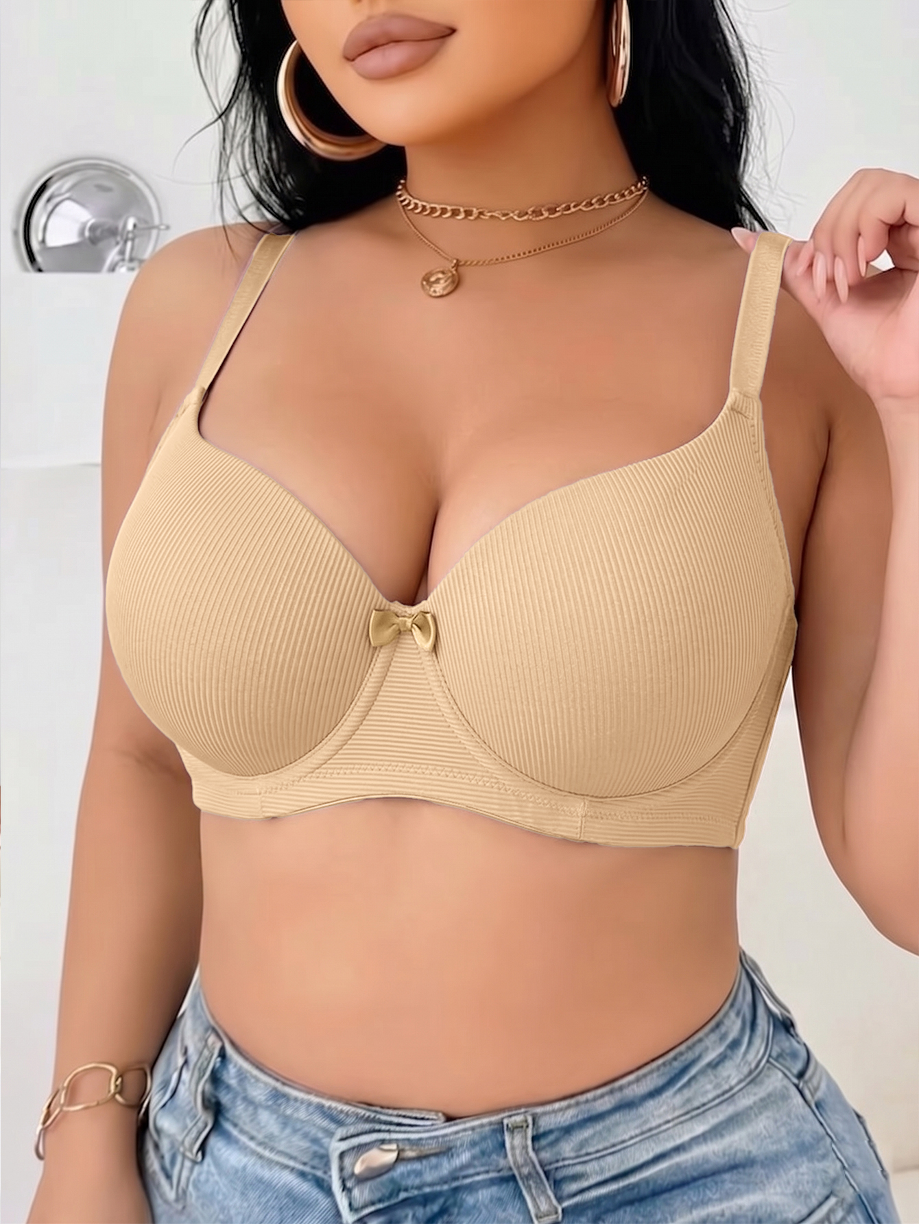 Plus Size Ribbed Women Bra Thi - Plunge Bra Push Up 리뷰 및 가격